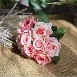 Shades of Blush Pink Silk Roses Bridal Bouquet Bridesmaids Flowers Floral
